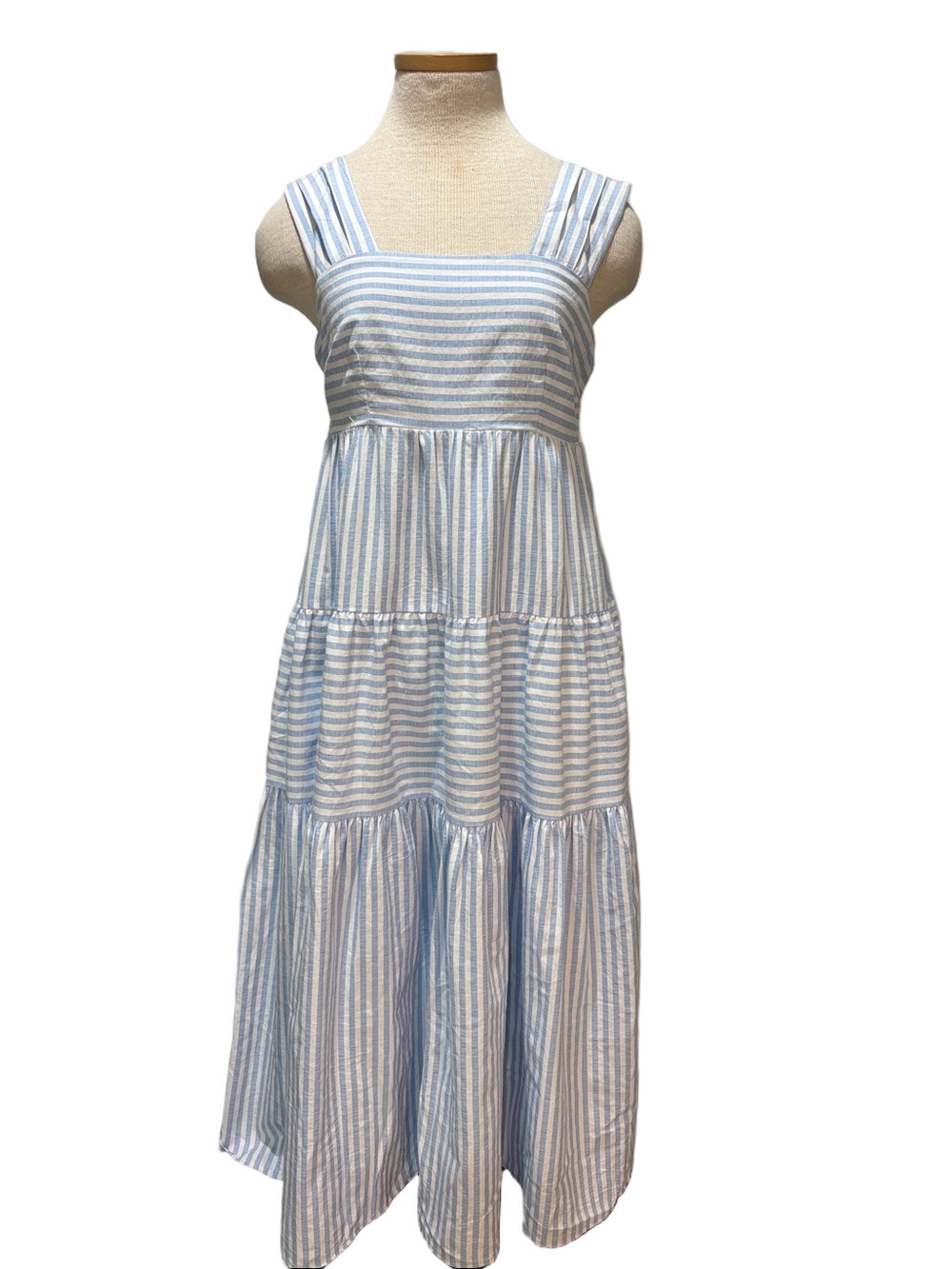 Entro sz L light blue and white striped tiered summer dress